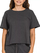 Zenana Black Cotton Slub Short Sleeve Tee and Pants Set