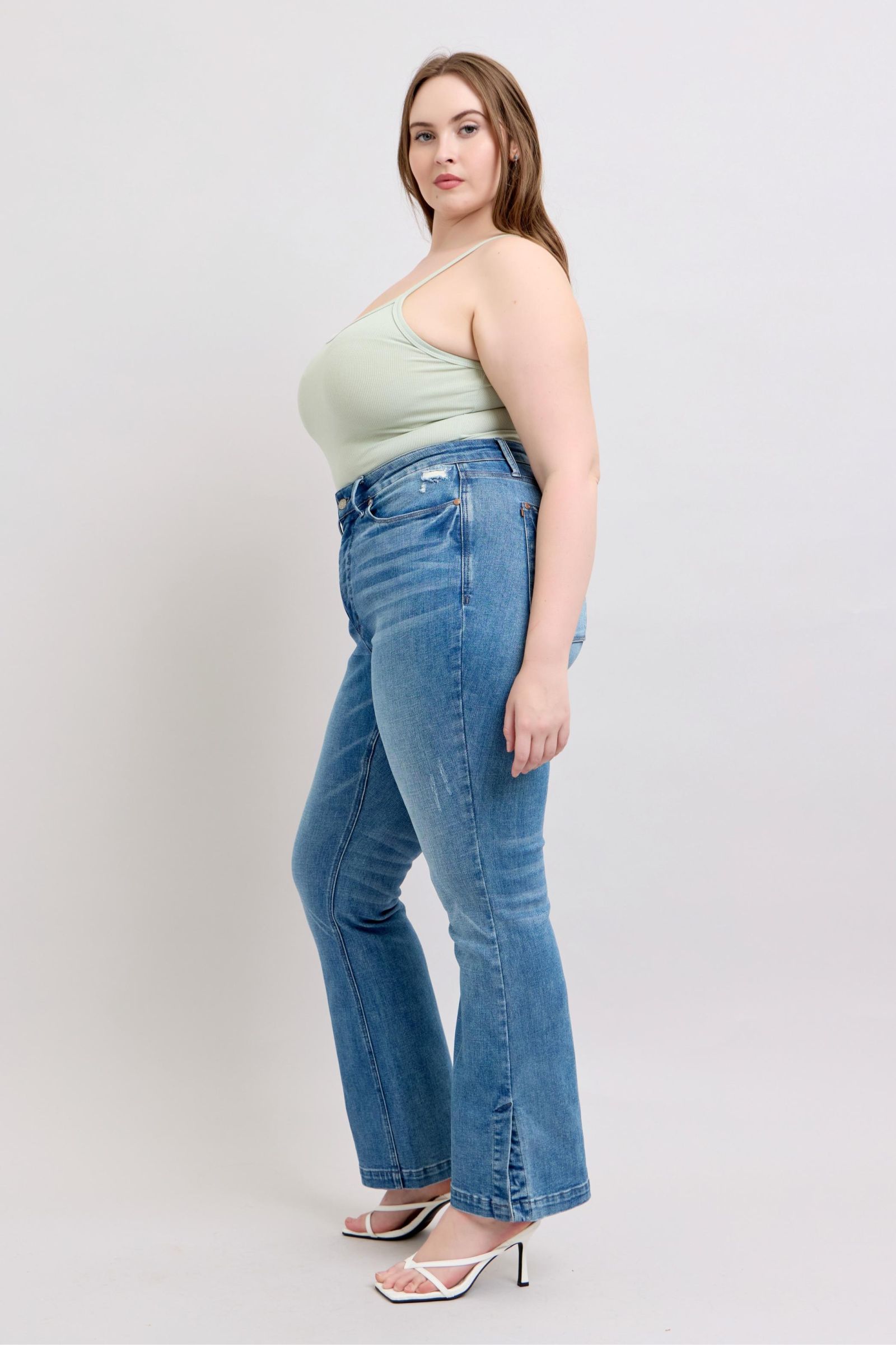 Judy Blue High Wasited Tummy Control Vintage Wash Side Slit Slim Boot Jeans