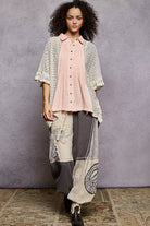 POL Baby Pink Button Down Front Pleated Shirt with Crochet Patch