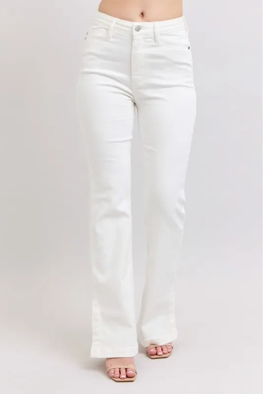 Judy Blue White High Waist Side Slit Slim Bootcut Jeans WHT