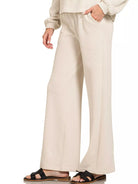 Zenana Sand Beige French Rib Pullover and Pants Set