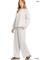 Zenana Heather Gray Scuba Crewneck Pullover and Pants Set