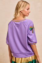 BiBi Lavender Mardi Gras Theme Ribbon Sequin Patched Top