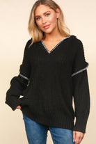 Notched Neck Long Sleeve Hooded Pullover Ave Shops