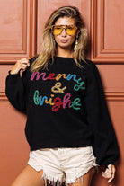 BiBi Black Tinsel Lettering Merry & Bright Christmas Sweater