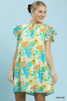 Umgee Ruffled Botanical Print Mini Dress JADE MIX