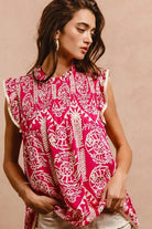 BiBi Pink Printed Ruffle Sleeve Top