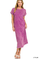 Zenana Light Plum Acid Washed Exposed Seam Short Sleeve T-Shirt Dress