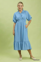 Umgee Peri Blue Ruffle V-Neck Midi Dress PERI BLUE