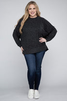 Zenana Plus Size Brushed Melange Drop Shoulder Sweater ZENANA