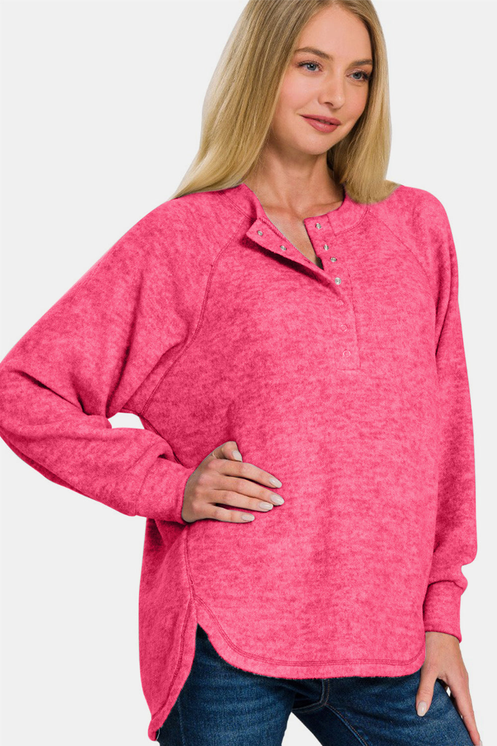 Zenana Fuchsia Brushed Melange Hacci High-Low Sweater Shirts & Tops