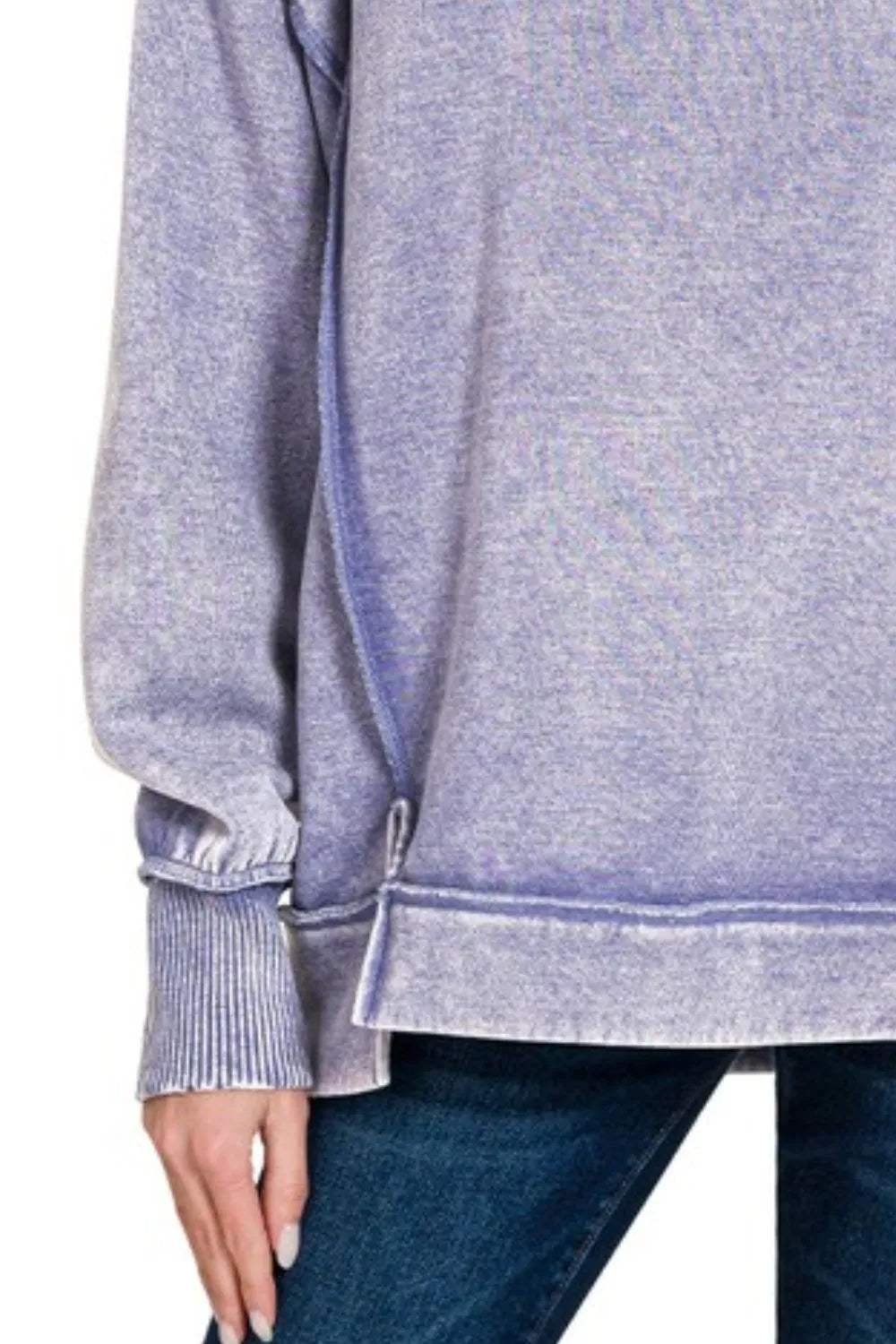 Zenana Marlin Acid Wash Exposed-seam Fleece Sweatshirt