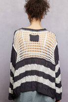 POL Charcoal Color-Blocked Stripe Pattern Knit Top with Twisted Weave