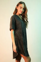 VERY J Black Mineral Washed Ribbed Knit Mini Dress Black