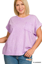 Zenana Bright Lavender Crinkle Washed Round Neck Folded Short Sleeve Tee