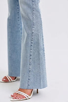 Judy Blue Full Size Mid Rise Rhinestone Side Panel Detail Flare Jeans Plus Size