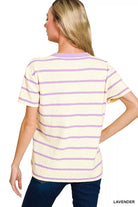 Zenana Lavender Textured Striped Crew Neck T-Shirt