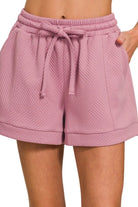 Zenana Textured Knit Jacquard Drawstring Shorts LT ROSE