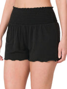 Zenana Black Elastic Waist Smocked Shorts BLACK