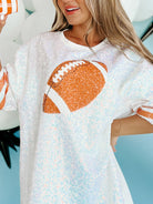 Preorder Game Day Sequin Football Round Neck Half Sleeve Oversized Top Trendsi