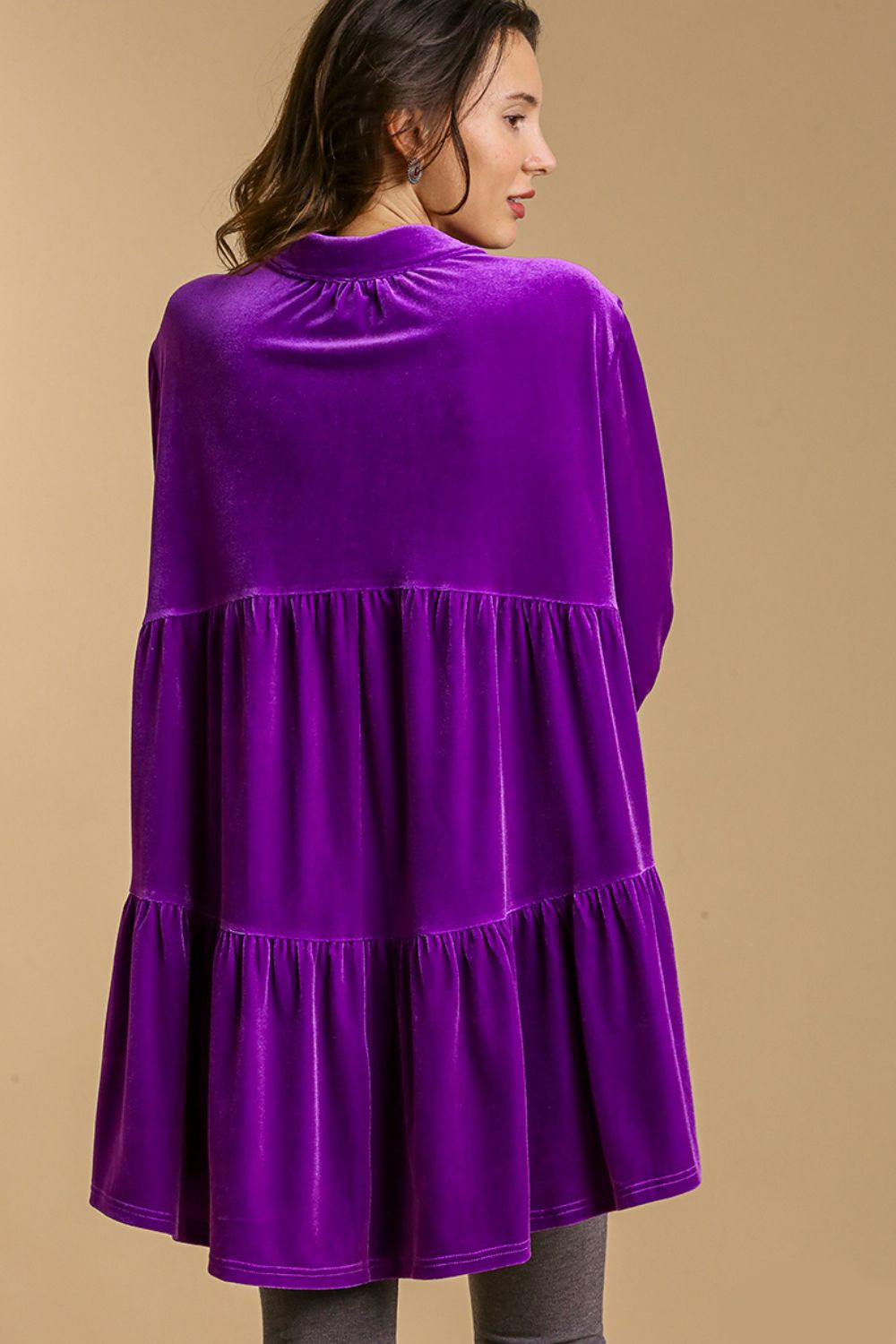 Umgee Violet Velvet Button Down Tiered Back High Low Shirt Shirts & Tops