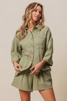 BiBi Sage Crinkle Gauze Shirt and Short Set
