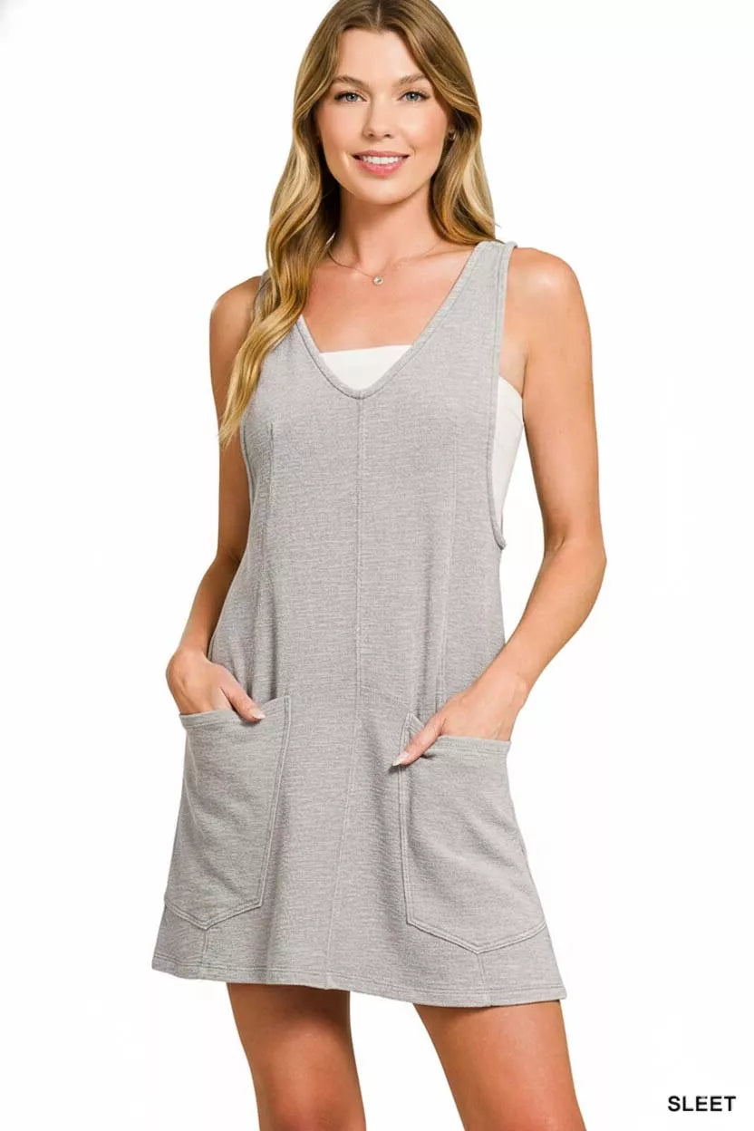 Zenana Sleet Washed Slub Adjustable Strap Overall Dress