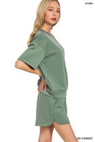 Zenana Dark Forest Scuba Short Sleeve Top & Shorts Set