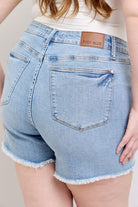 Judy Blue Light Washed Tummy Control Raw Hem Denim Shorts