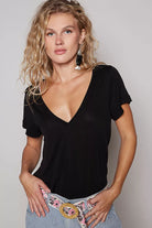 POL Basic V-Neck Short Sleeve T-Shirt JET BLACK