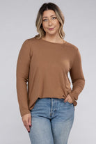 Zenana Plus Long Sleeve Round Neck Round Hem Top ZENANA