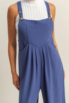 HYFVE Indigo Pleated Detail Front Pocket Wide Strap Overalls