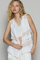 POL White Ruffled Open Front Sleeveless Cardigan