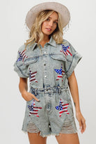 BiBi American Flag Washed Denim Romper