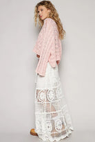 POL Crochet Floral Flared Skirt with Elastic Waist Band