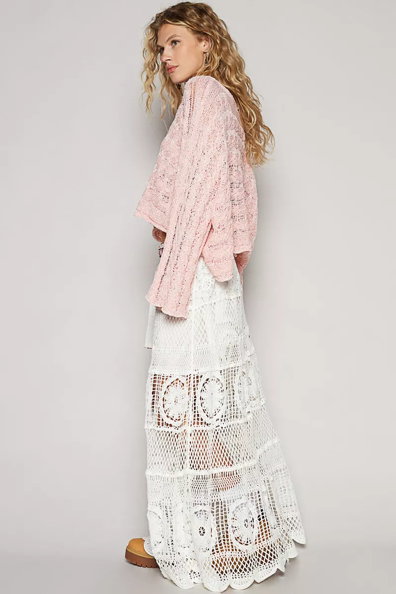 POL Crochet Floral Flared Skirt with Elastic Waist Band