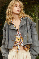 POL Dark Gray Cropped Denim Jacket with Functional Zipper Detail