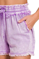 Zenana Bright Mauve Mineral Frayed Hem Washed Shorts
