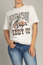 Lotus Fashion Collection Giddy Up Graphic Top Off White Mineral Wash Lotus Fashion Collection