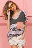 BiBi Charcoal Leopard Stripe with Slub Terry Color Block T-Shirt