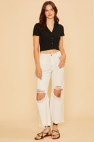 Annie Wear White Garment Dyed Distressed Raw Hem Soft Jeans