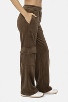 Mono B Olive Brown Elastic Waist Corduroy Cargo Pants Activewear