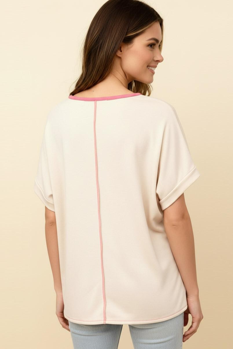 Haptics Light Blue Floral Shape Detail With O Ring Dolman Top