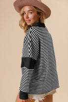 BiBi Striped Contrast Long Sleeve Knit Top Trendsi