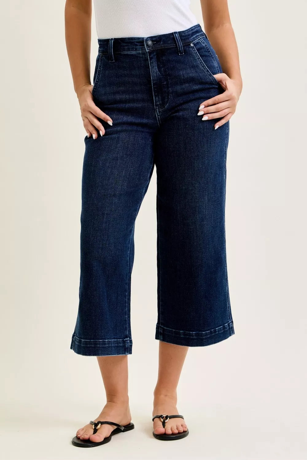 Judy Blue Dark Washed High Waist Ankle Wide Jeans