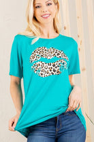 Heimish Cerulean Leopard Lip Round Neck Short Sleeve T-Shirt Plus Size