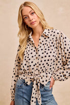 BiBi Cream & Black Polka Dot Print Tie Hem Detail Crop Shirt