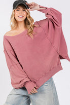 SAGE + FIG Mulberry Mineral Washed Side Slit Oversized Sweatshirt Trendsi