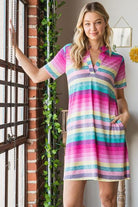 Heimish Pink Multi Color Striped Short Sleeve Mini Dress Pink Multi