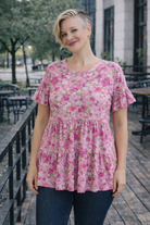 Haptics Fuchsia Frill Hem Babydoll Tiered Swing Floral Top